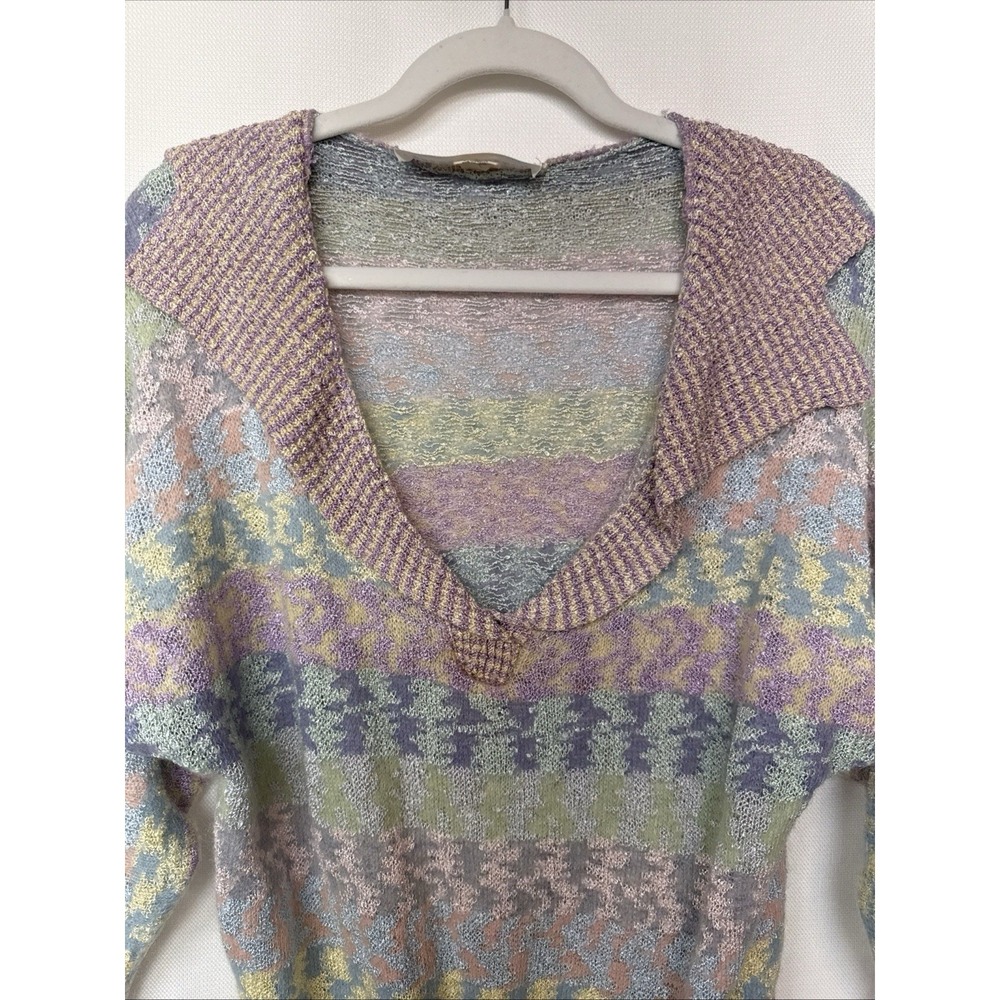 Vintage Brenda French Women's Sweater Mohair Blend Sz S USA Pastel Pale Collared